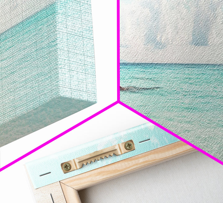 Panoramic Beach Photography Style Canvas Print, Beach House Wall Art, Beach Painting Print, Nautical Decor, Seascape Painting, Boho Art