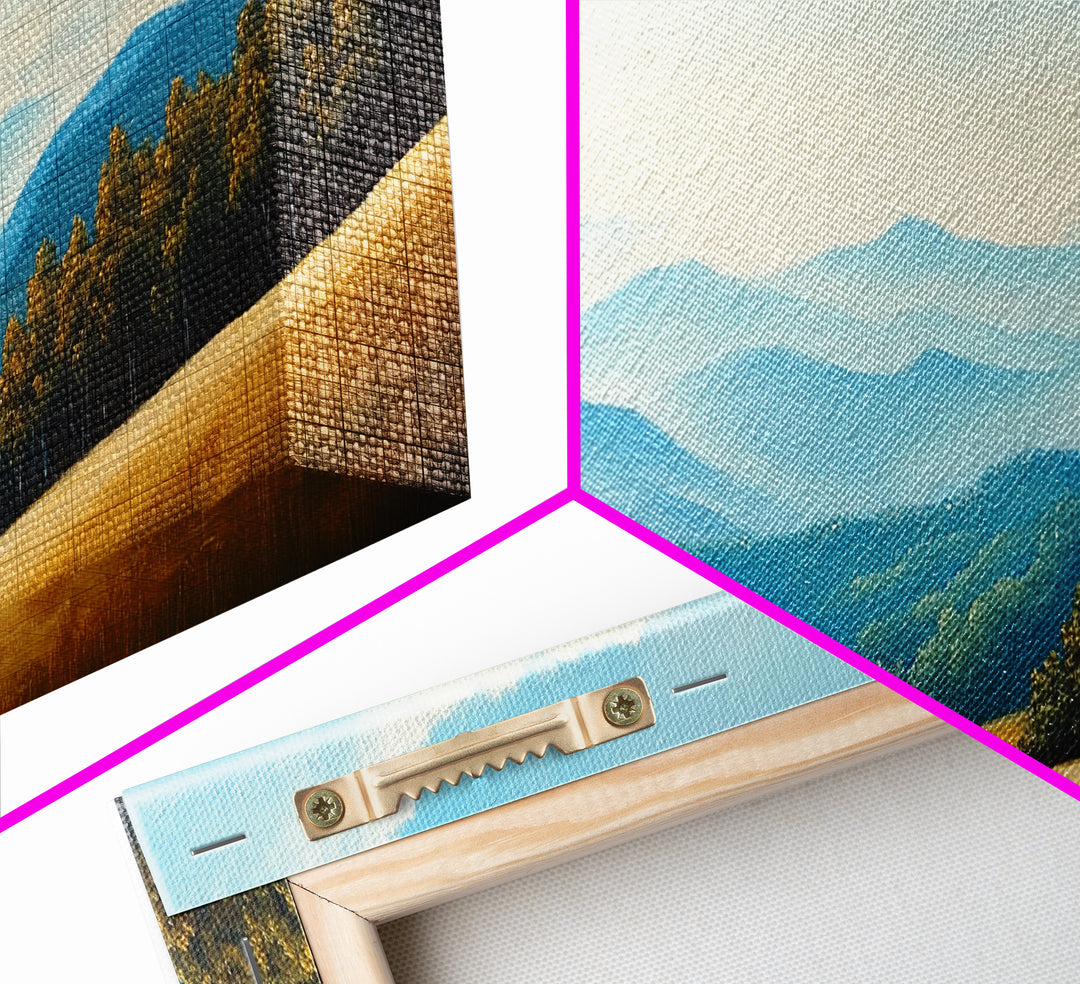 Blueridge Mountains Framed Canvas Print, Blue Ridge Mountains Painting, Panoramic Landscape Painting, Horizontal Wall Decor