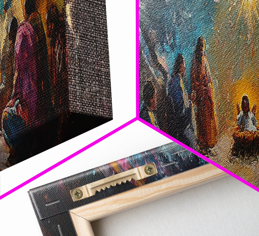Panoramic Nativity Painting Print, Christmas Decor, Canvas Print, Retro Nativity Scene Oil Painting, Modern Art For Christmas