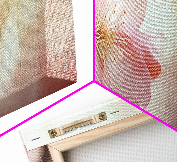 Closeup of a Cherry Blossom, Framed Canvas Print, Cherry Blossom Wall Art, Soothing Wall Art, Meditation Room Decor, Minimalist Art