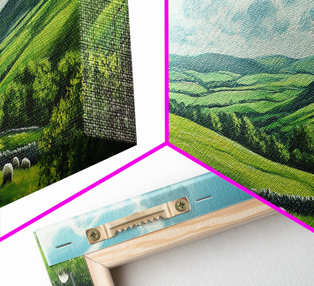 Landscape Painting Print Of The Hills of Ireland, Framed Canvas Print, Ireland Wall Are, Panoramic Home Decor, Horizontal Landscape Art