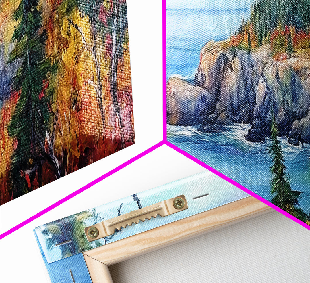 Acadia National Park, Framed Canvas Print, Acadia Watercolor Painting, Extra Wide Panoramic Wall Art, Horizontal Mountain Landscape Painting