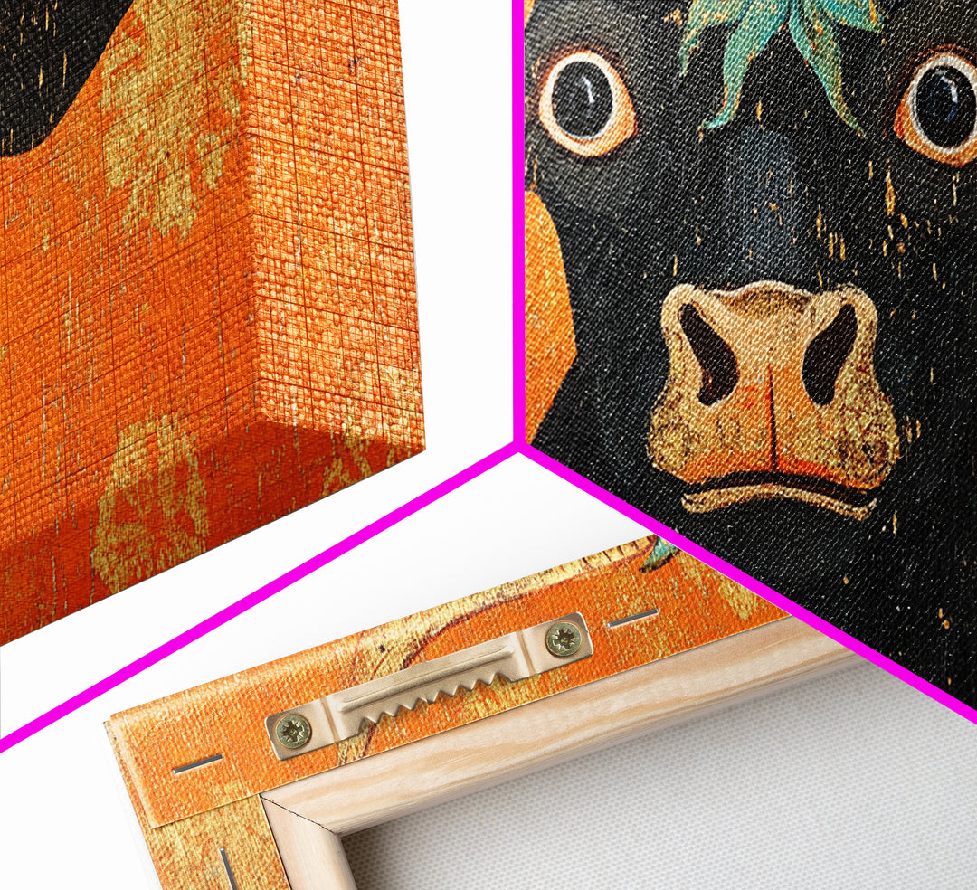 Abstract Wide Eyed Cow, Funny Art, Framed Canvas Print, Chicano Wall Art, Mexican Style Art, Farmhouse Decor, Cow Painting, Cow Print