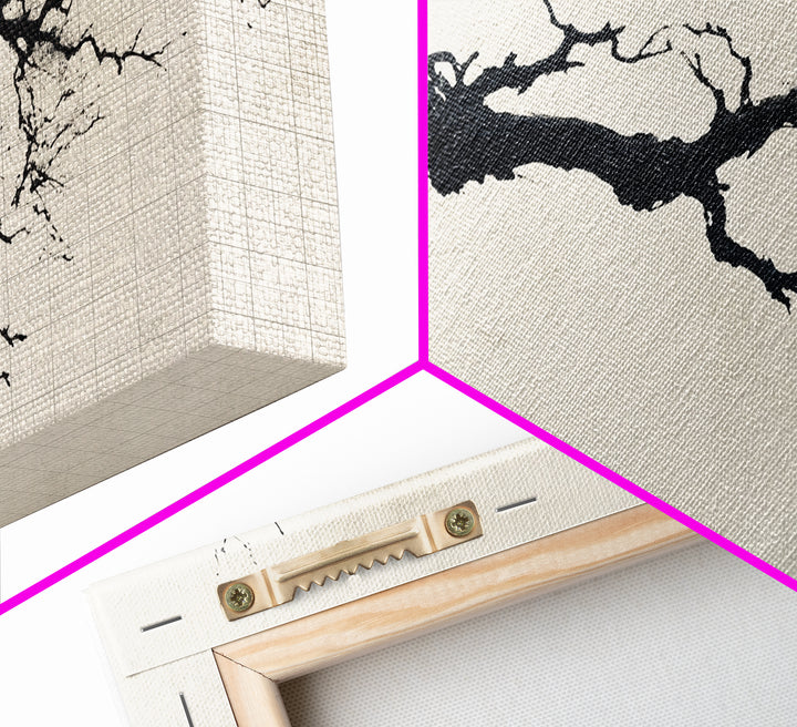 Black and White Wall Art, Framed Canvas Print, Dead Branch Painting on a Black Background, Charcoal Sketch, Charcoal Painting Wall Art