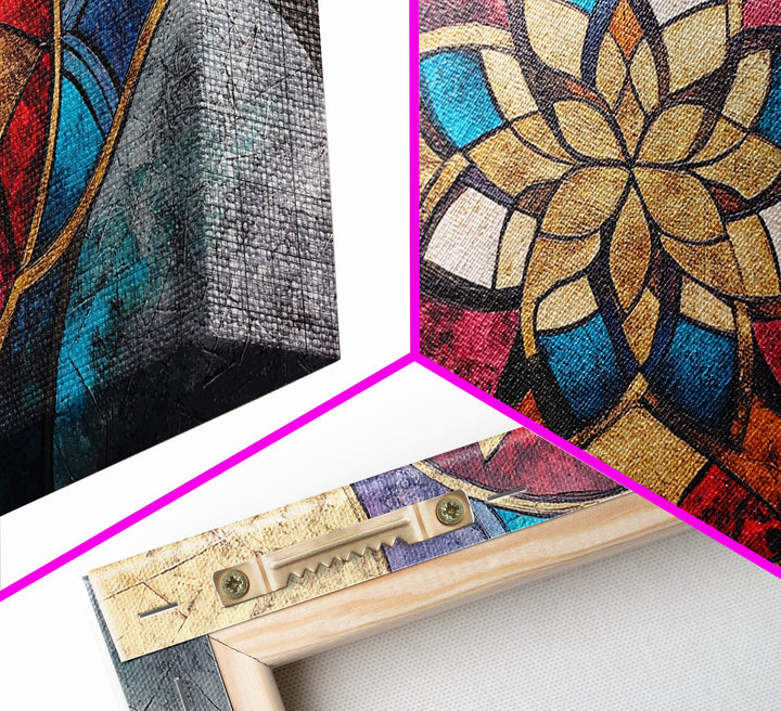 Abstract Textile Pattern Framed Canvas Print, Retro Wall Art, Scenic Decor, Statement Piece, Accent Piece Wall Art, Above Mantle Art