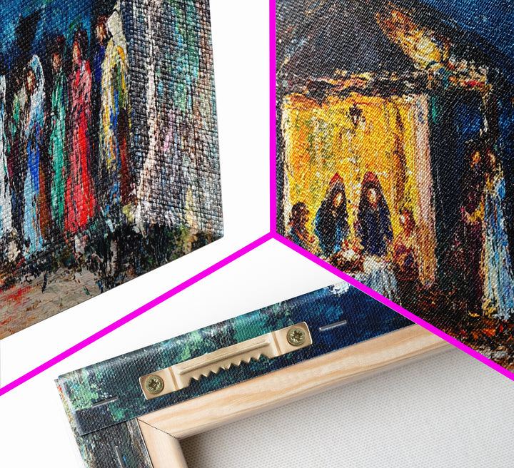 Abstract Oil Painting Print of The Nativity - Framed Canvas Print - Christian Christmas Wall Art - Wood Framed Art - Above Mantle Art