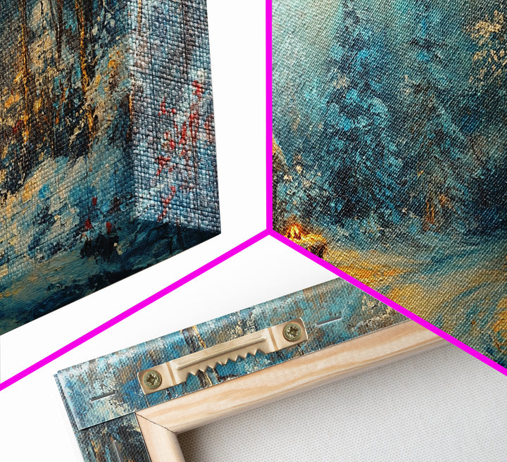 Above Mantle Christmas Wall Art, Framed Canvas Print, Cabin Art, Wall Art For Cabin, Winter Landscape Painting, Winter Themed Home Decor