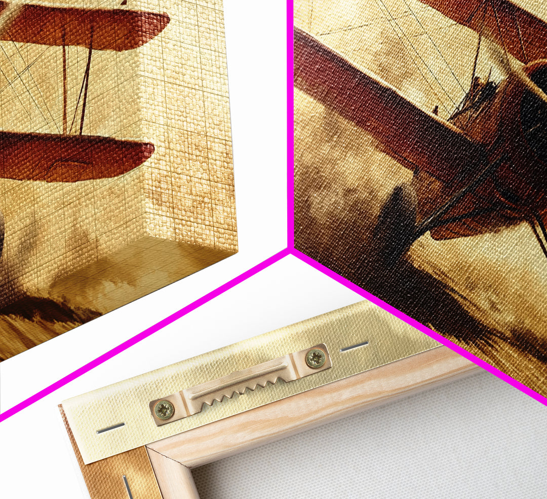 Biplane Taking Off In a Sandstorm, 1920s Airplane Painting, Retro Airplane Wall Art, Gift For Him, Office or Man Cave Wall Art