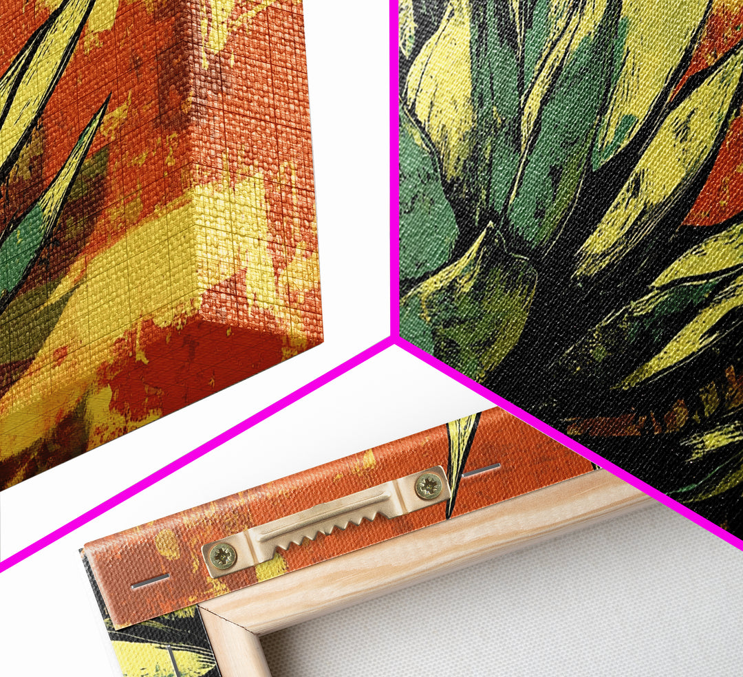 Blue Agave Pueblo Art Framed Canvas Print - Art of Arizona - Mexicano Home Decor - Chicano Art - Agave Painting - Bar Decor - Living Room Art