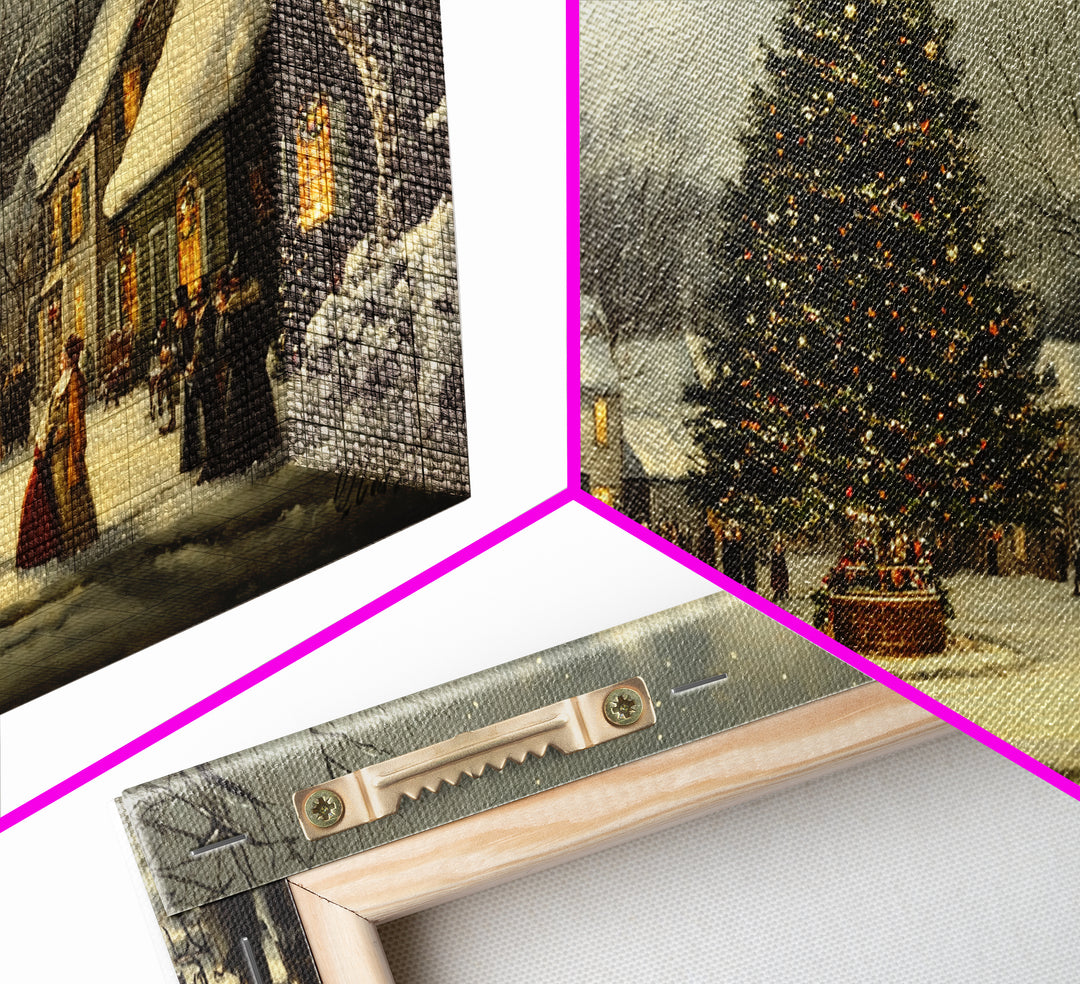 Christmas Village Framed Canvas Print Winter Decor, Canvas Wall Art, Victorian Christmas Oil Painting, Christmas Village Art