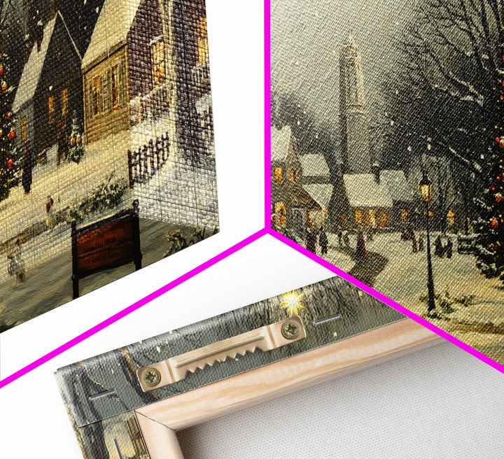 Christmas Sceneary Wall Art Framed Canvas Print, Winter Wall Art, Christmas Village Painting, Victorian Christmas Oil Painting, Horizontal Art