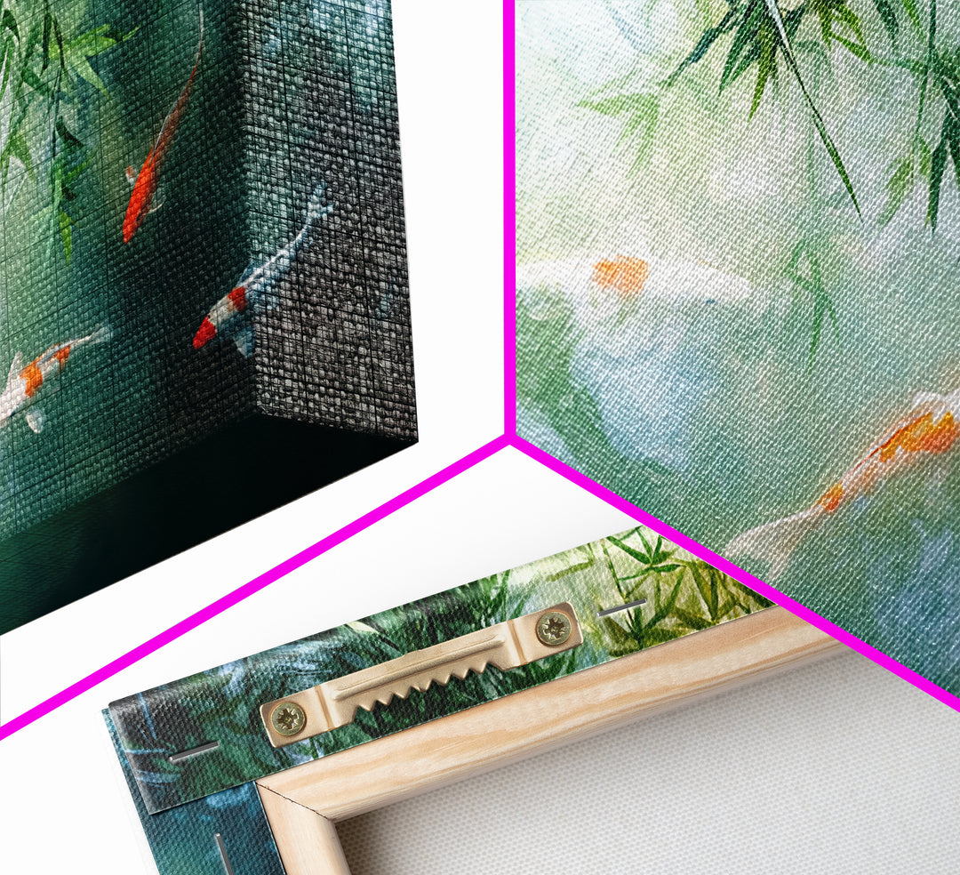Koi Fish Swimming In a River Framed Canvas Print - Minimalist Art Wabi Sabi Style Home Decor