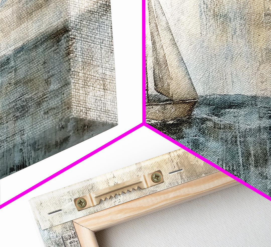 Coastal Sailboat Painting Print, Ready To Hang Art, Framed Canvas, Coastal Art Print For Beach House Decor, Wabi Sabi Sailboat, Inspired Ocean