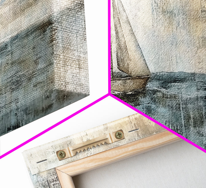 Coastal Sailboat Painting Print, Ready To Hang Art, Framed Canvas, Coastal Art Print For Beach House Decor, Wabi Sabi Sailboat, Inspired Ocean