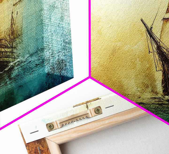 Abstract Pirate Ship Nautical Decor Framed Canvas Print - Nautical Wall Decor - Sailboat Painting - Neutral Wall Decor - Coastal Wall Art