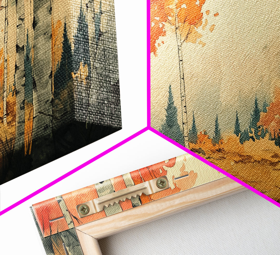 Birch Tree Landscape Painting Print, Accent Piece, Accent Wall Art, Autumn Landscape Canvas Print, Birch Forest Art, Watercolor Birches