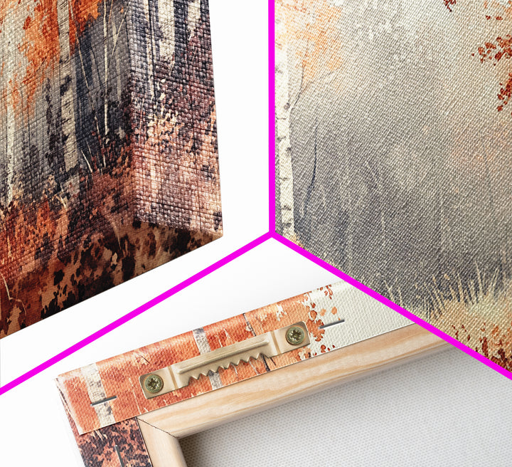 Aspen Landscape, Autumn Forest Print, Birch Tree Painting Framed Canvas Print, Ready To Hang Wall Art, Modern Abstract Nature Wall Art