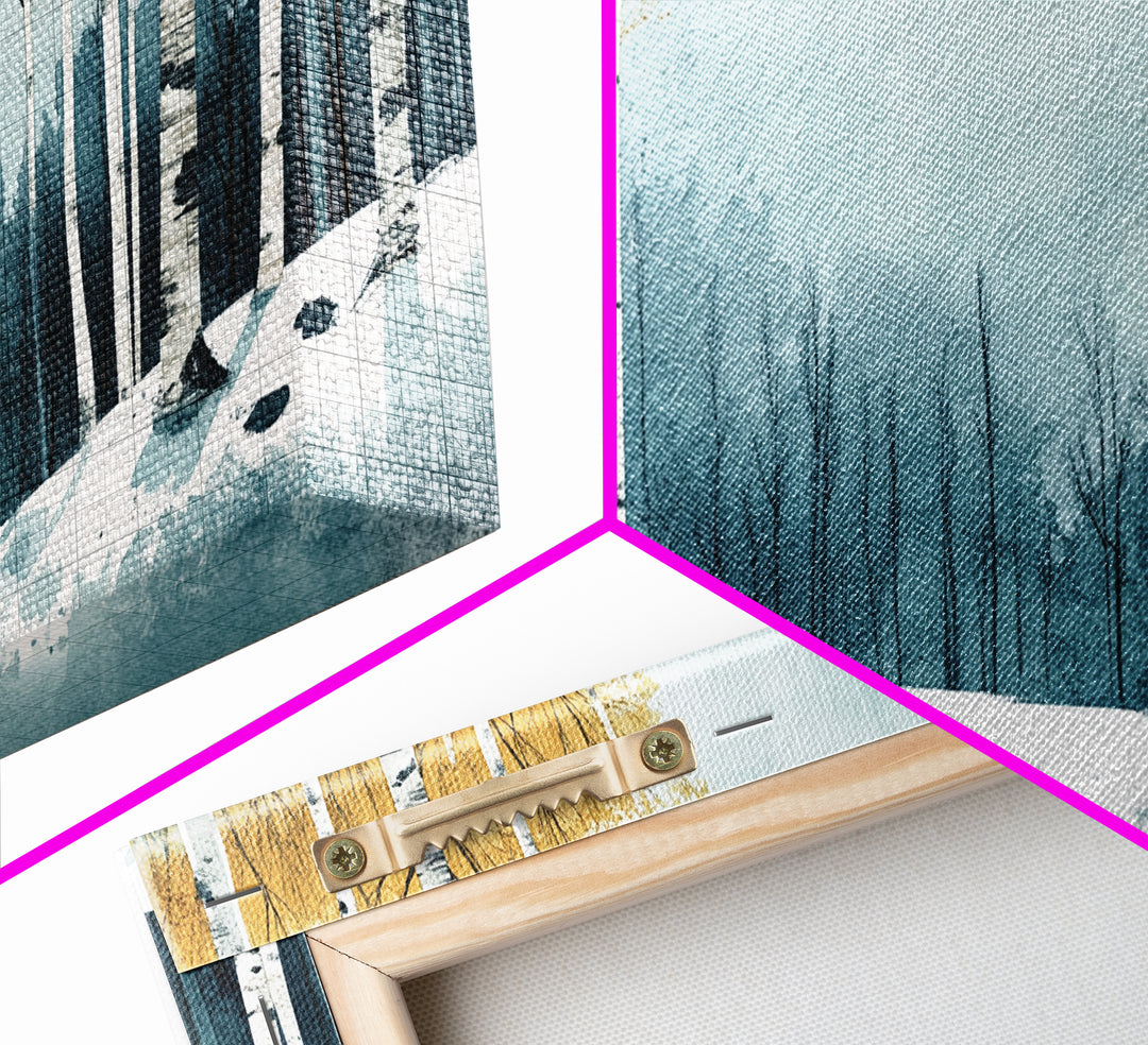 Birch Tree Forest in Winter Framed Canvas Print Ready To Hang Wall Decor, Winter Art, Winter Decor, Birch Painting, Aspen Trees Forest Art