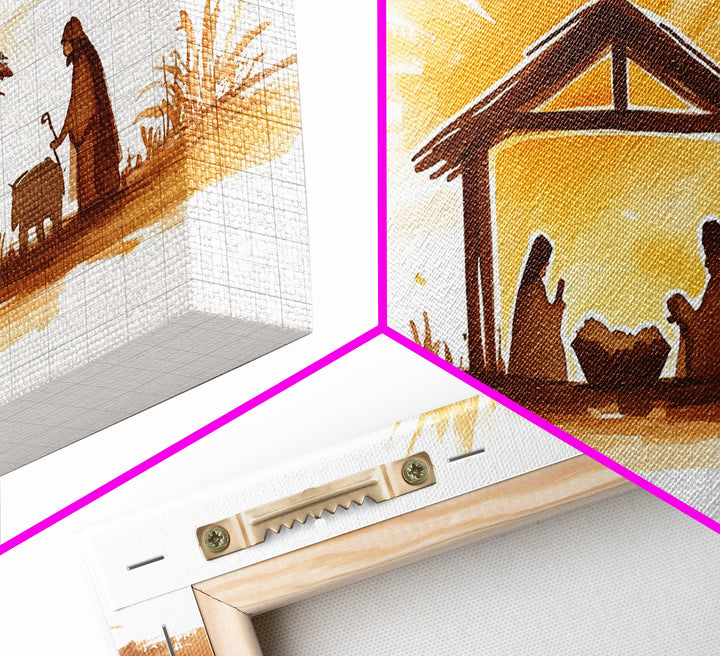 Cute Nativity Watercolor Painting Canvas Print - Framed Wall Art - Ready To Hang - Christmas Nativity Centerpiece Wall Art
