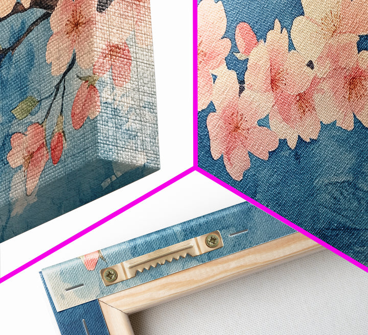 Cherry Blossoms Wall Art Canvas Print  - Pink Cherry Blossom Canvas Oil Painting - Wabi Sabi Wall Art - Purple Tree Nature Decor