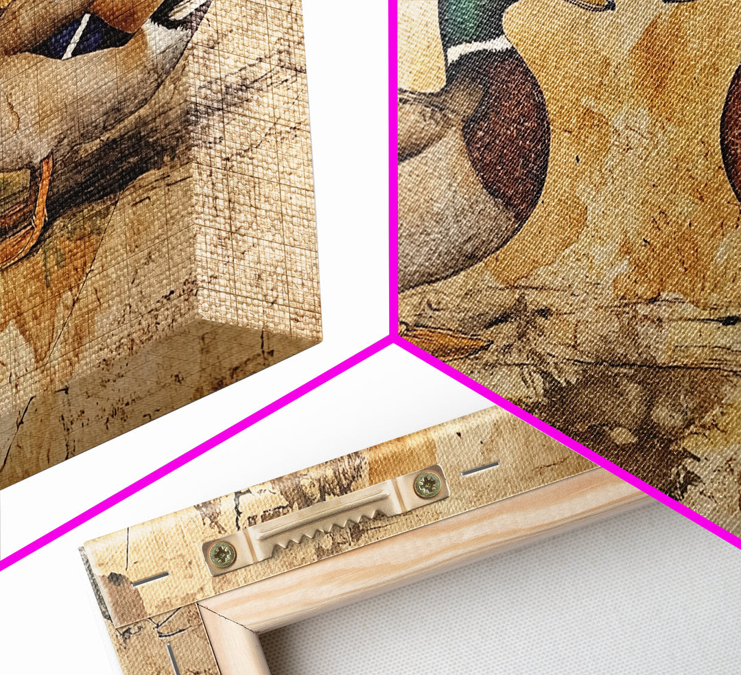 Cute Kissing Mallard Ducks - Rustic Farmhouse Wall Art - Framed Canvas Print - Gift For Hunter or Outdoorsman - Cabin Art - Cabin Decor