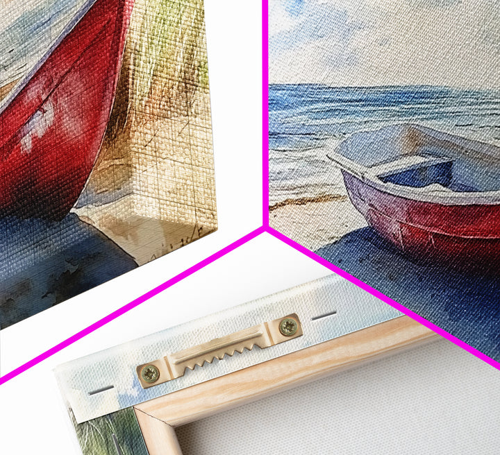 Coastal Decor - Painting of a Canoe On The beach Framed Canvas Print - Maine Painting - Maine Wall Art - Coastal Home Decor - Beach Art