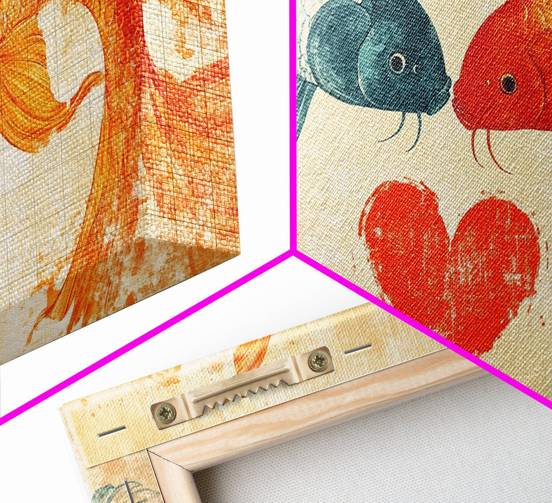 Cute Koi Fish Kissing - Couple Gift Idea - Framed Canvas Print - Valentine's Day Wall Art - Wall Art For Couples - Engagement Gift Idea