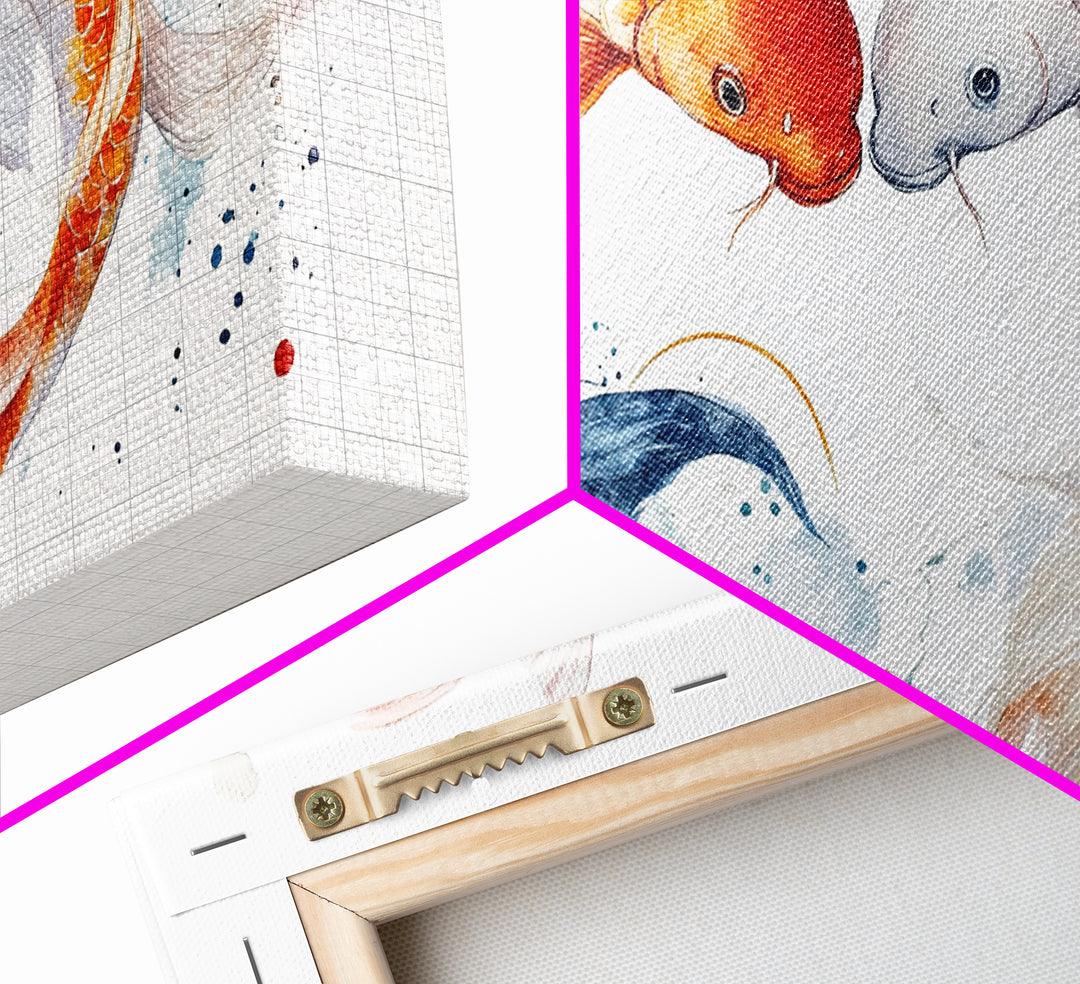 Cute Koi Fish Kissing - Couple Gift Idea - Framed Canvas Print - Valentine's Day Wall Art - Wall Art For Couples - Wabi Sabi Engagement Gift