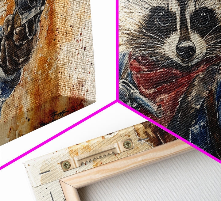 Rootin' Tootin' Cowboy Shootin' Wildwest Cowboy Raccoon Canvas Print - Racoon Painting - Cowboy Raccoon