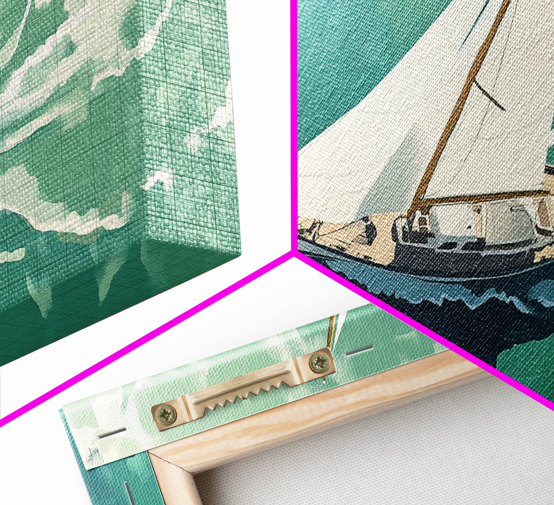 Bird's Eye View of a Sailboat Nautical Painting Print, Framed Canvas Art, Statement Piece, Nautical Centerpiece Wall Art