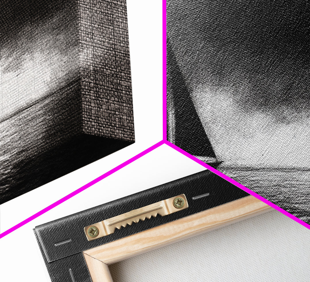 Black and White Sketch Print of a Sailboat In a Storm, Framed Canvas Print, Nautical Wall Art, Nautical Home Decor