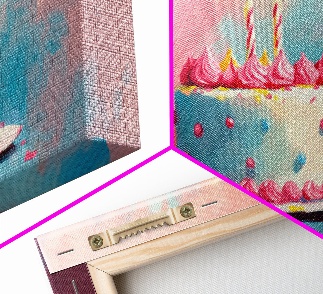 Birthday Cake Wall Art Canvas Print, Preppy Home Decor, Dining Room Wall Art, Kitchen Wall Art, Kitchen Food Painting