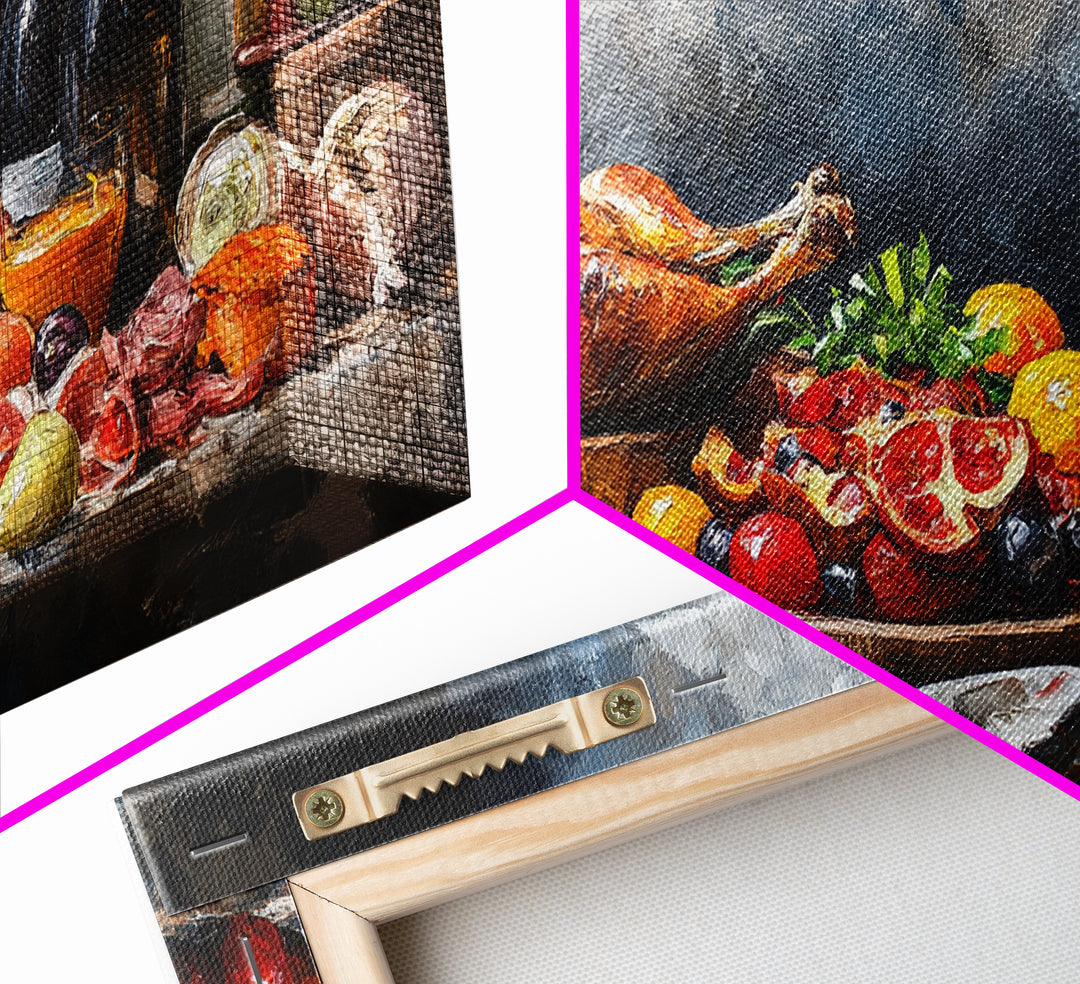 A Christmas Feast Canvas Print, Kitchen Wall Art, Thanksgiving Decor, Thanksgiving Turkey Painting, Food Painting, Diving Room Art