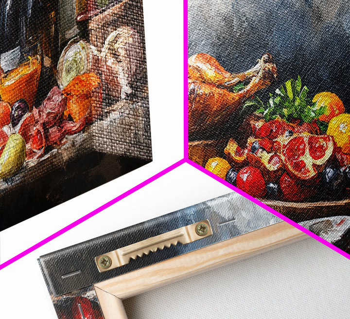 A Christmas Feast Canvas Print, Kitchen Wall Art, Thanksgiving Decor, Thanksgiving Turkey Painting, Food Painting, Diving Room Art