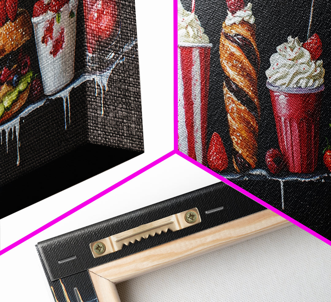 Diner Decor, Restaurant Wall Art, Canvas Print Painting Of Burgers, Desserts and Milk Shakes - 1950s Diner Wall Art