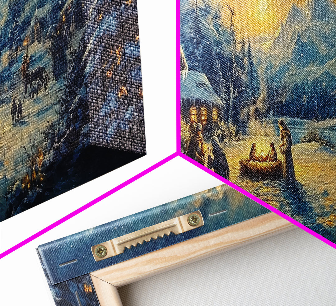 Christmas Nativity Oil Painting Print, Christmas Wall Art, Framed Christmas Canvas Art, Christmas Home Decor, Seasonal Wall Art