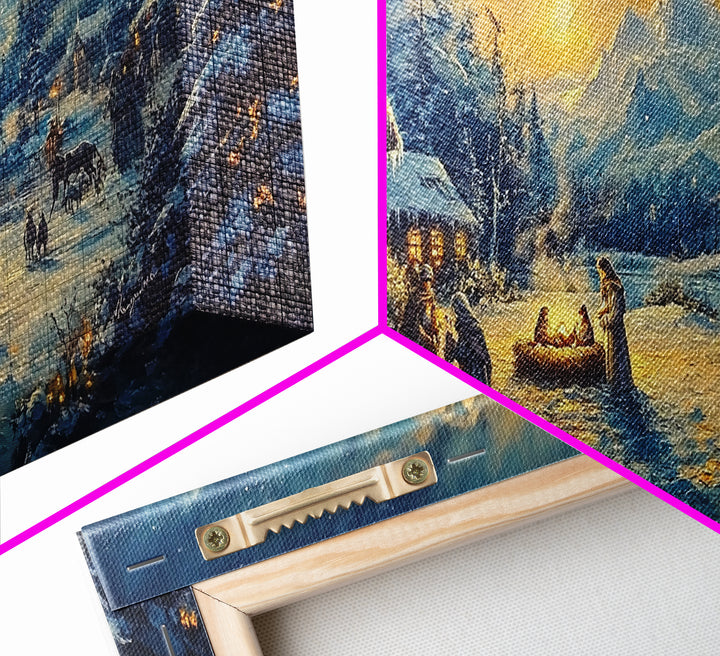 Christmas Nativity Oil Painting Print, Christmas Wall Art, Framed Christmas Canvas Art, Christmas Home Decor, Seasonal Wall Art