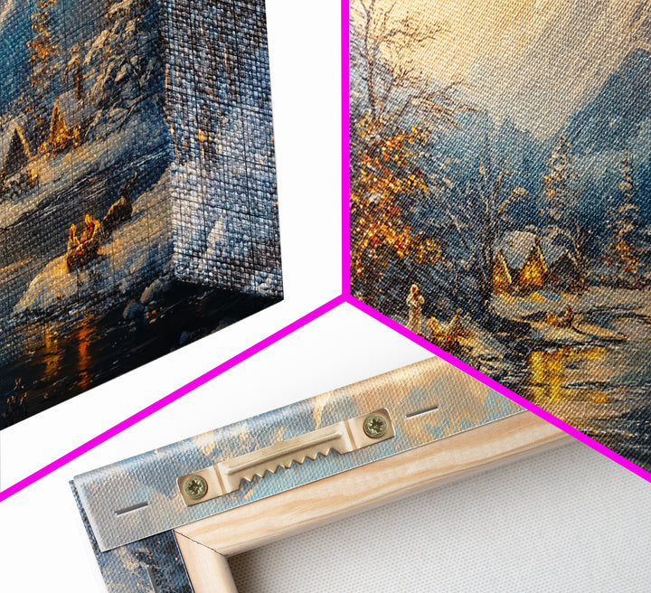 Christmas On The Lake, Christmas Canvas Print, Cabin Decor, Cabin Wall Art, Lake House Wall Art, Christmas home Decor, Christmas Village