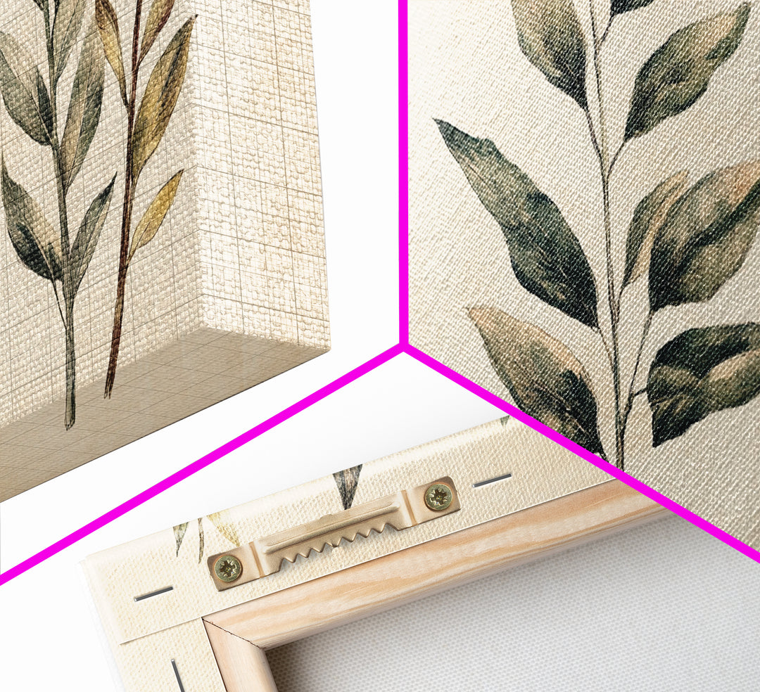 Boho Botanical Sketch Print, Botanical Wall Art, Framed Canvas Print, Minimalist Pencil Sketch Wall Art, Minimalist Home Decor, Living Room Art