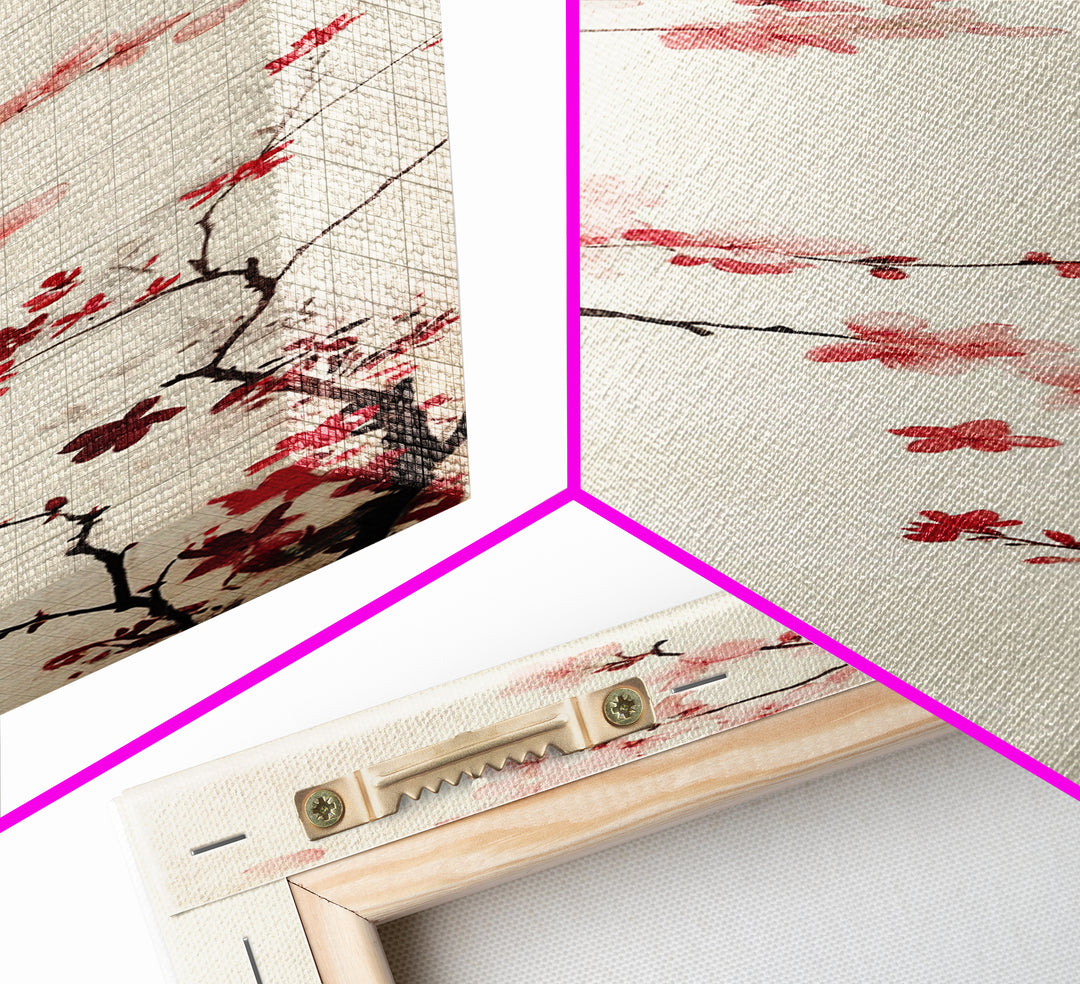 Cherry Blossom Branch Framed Canvas Print Tall Skinny Art Floral Japanese Decor, Cherry Blossom Painting, Minimalist Botanical Wall Art, Above Sofa Art