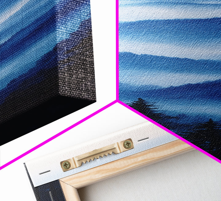 Blue Misty Mountains Framed Canvas Print Calming Nature Landscape Art, Smoky Mountain Art, Blue and Green Wall Art, Minimalist Decor, Bedroom Art