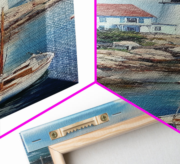 Canvas Print Lighthouse with Sailboat Art Nautical Decor Coastal Wall Art Cottagecore Maine Seascape Wall Art