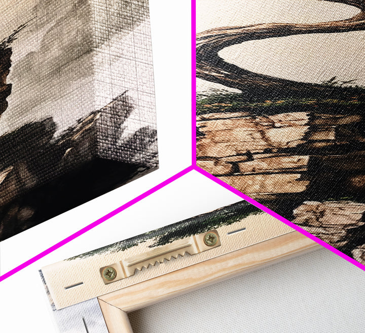 Framed Canvas Print Wabi Sabi Art Coastal Landscape Nautical Wall Art Pine Tree Artwork Living Room Decor Above Couch Art Serenity Gift