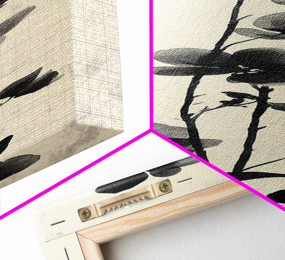Framed Canvas Print Cherry Blossom Painting Black and White Floral Art, Wabi Sabi Decor, Japanese-Inspired Wall Art, Skinny Canvas Gift