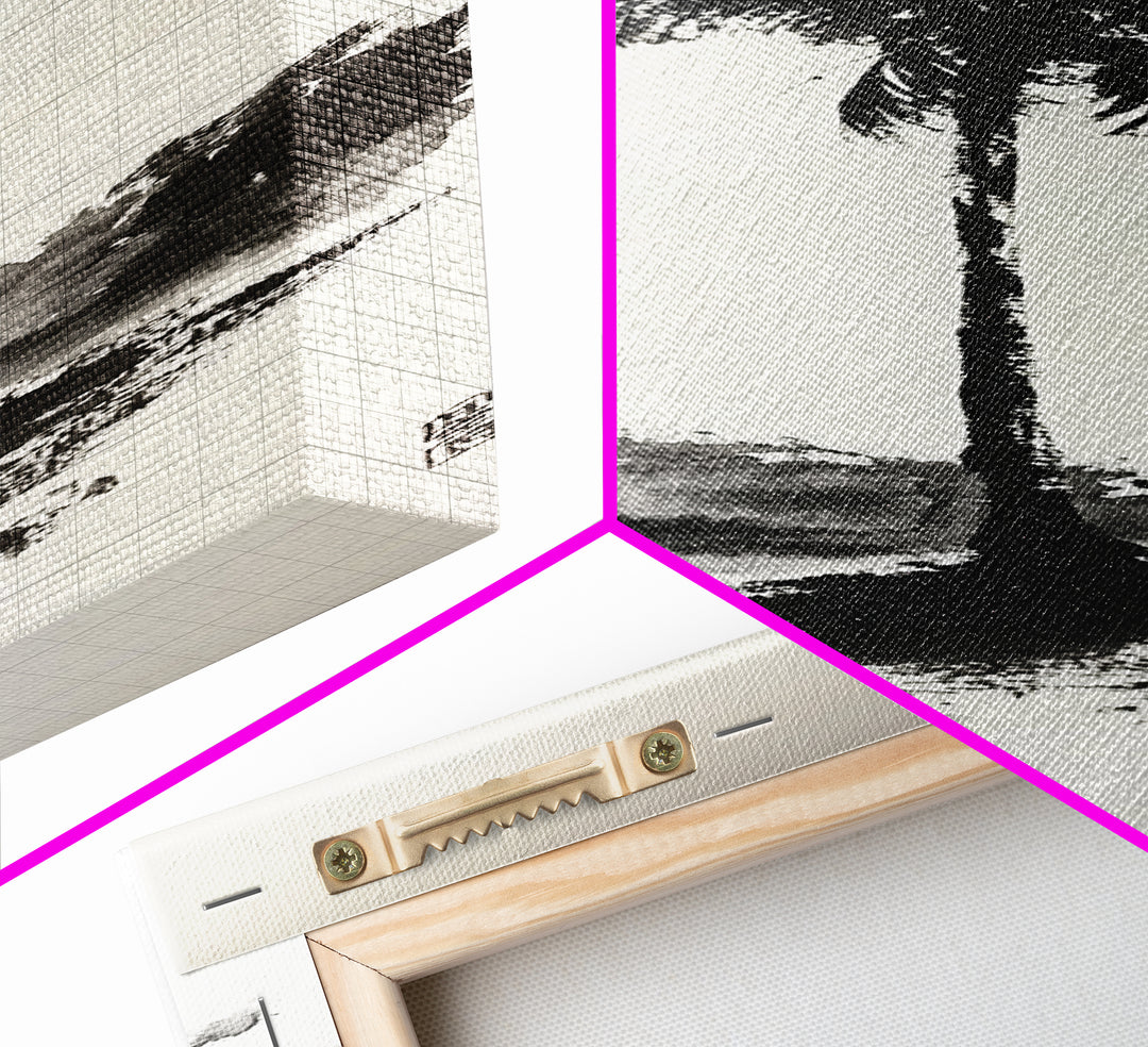 Canvas Print Black and White Palm Tree Painting Minimalist Tropical Wall Art, Wabi Sabi Art, Above Couch Decor, Tall Skinny Art Print