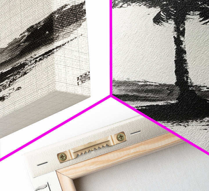 Canvas Print Black and White Palm Tree Painting Minimalist Tropical Wall Art, Wabi Sabi Art, Above Couch Decor, Tall Skinny Art Print