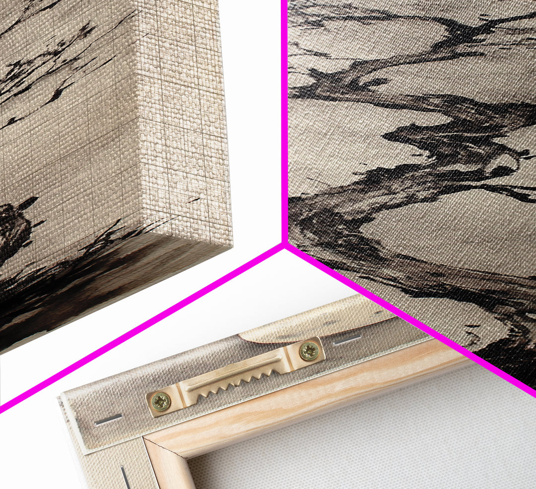 Canvas Print Moon and Tree Painting, Mystical Wabi Sabi Wall Art, Japanese-Inspired Rustic Decor, Above Bed Wall Art Gift Him