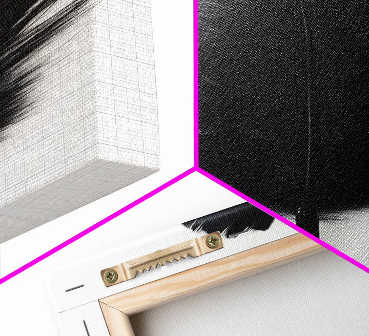 Black Feather Wall Art, Black Feather Painting Canvas Print, Boho Minimalist Home Decor, Feather Art, Tall Narrow Art, Skinny Art