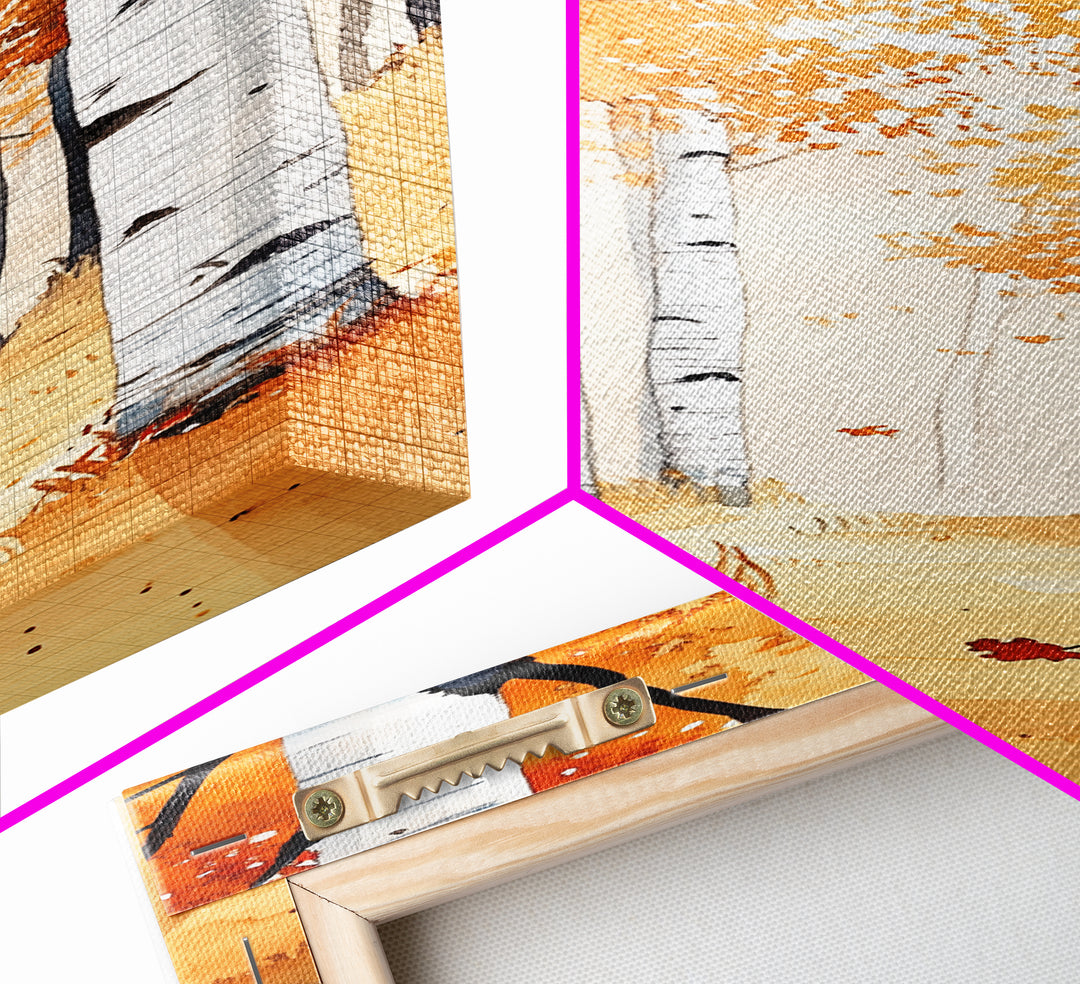 Autumn Birch Trees Framed Canvas Print – Rustic Decor, Tall Narrow Art, Cozy Fall Vibes, Birch Tree Art, Living Room Art, Above Bed Wall Art