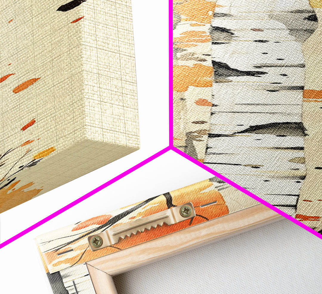 Autumn Forest Path Framed Canvas Print – Cozy Fall Art, Rustic Wall Art, Birch Tree Painting, Skinny Wall Art, Bedroom Wall Art, Autumn Decor